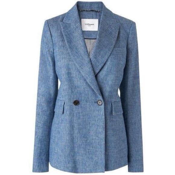 L.K. Bennett jacket blazer womens 6 blue denim linen enya minimalist office - Picture 1 of 10